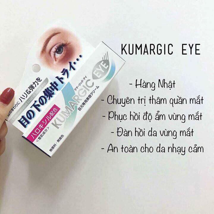 Kumargic eye giúp chống lại các dấu hiệu lão hóa da vùng mắt, nếp nhăn nhẹ và sâu, da kém đàn hồi, thiếu săn chắc, khô da.