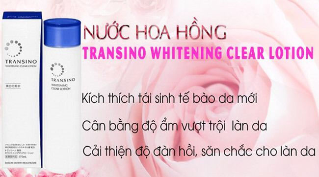 Nước hoa hồng Transino Whitening Clear Lotion sẽ giúp thu nhỏ các lỗ chân lông, nuôi dưỡng làn da sâu từ bên trong, đem lại cho bạn một làn da trẻ trung, tươi mới. 